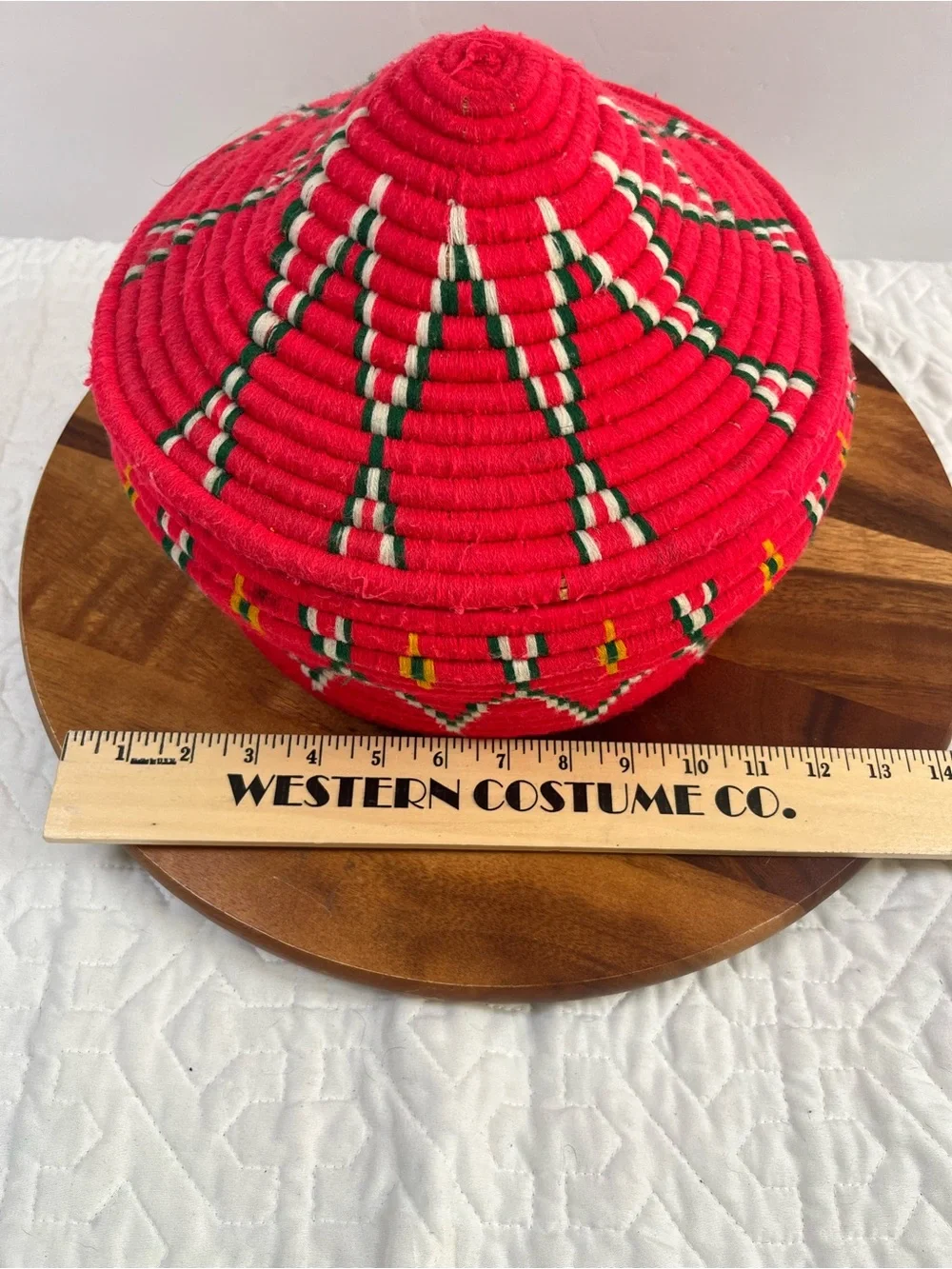 Vintage Ethiopian Handwoven Red Decorative Storage Basket with Lid